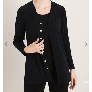 Chico’s Travelers Classic Black Button-Front Cardigan Sz 3 16/18 Slinky Scuba
